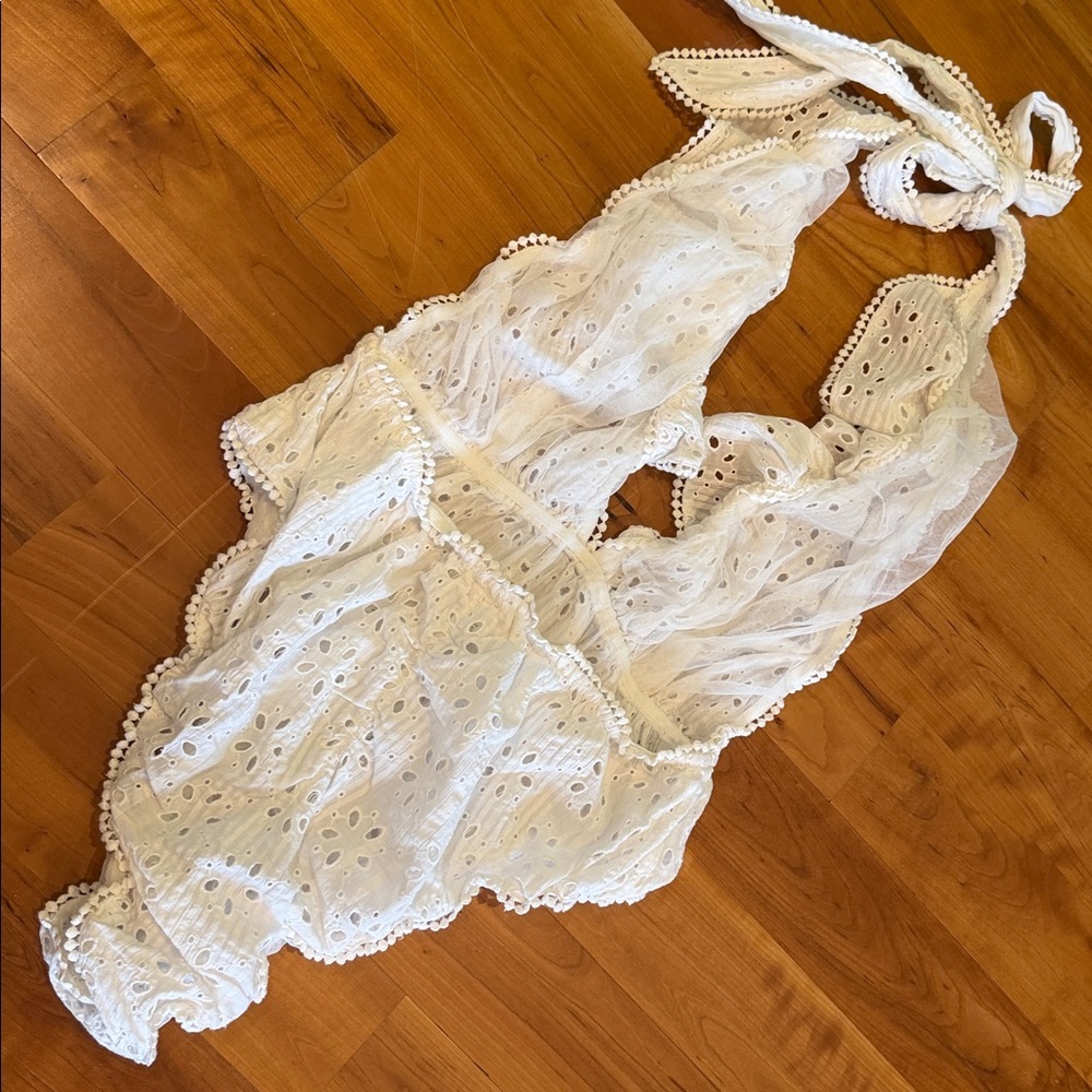 LoveShackFancy Peony White Eyelet Bodysuit NEW size L feminine top body suit - Picture 8 of 14